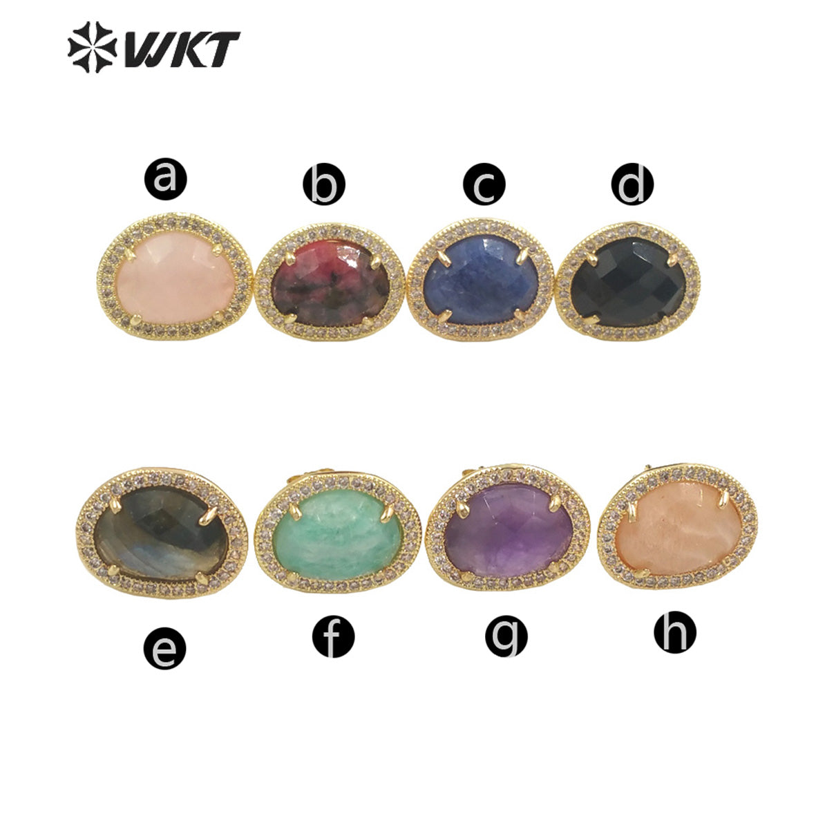 WT-ME085 WKT Natural Gemstone With Micropaved Cubic Zircon Studs Precious Birthday Stone Studs for Friend Gift
