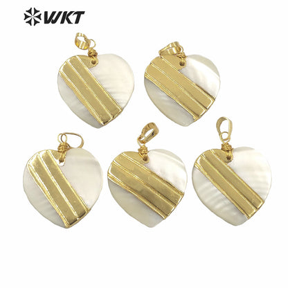 WT-JP228 WKT Amazing Design Gold Dipped Shell Heart Pendant Lady Populared Shell Vintage Boho Pendant for Necklace Design