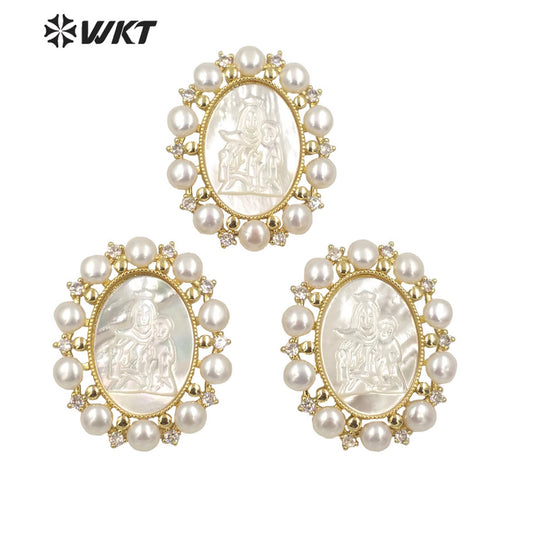 WT-JP274 Wholesale Fashion Gold Micro Pave Cubic Zircon Setting Pearl Pendant Women Gorgeous European White Pearl Pendant