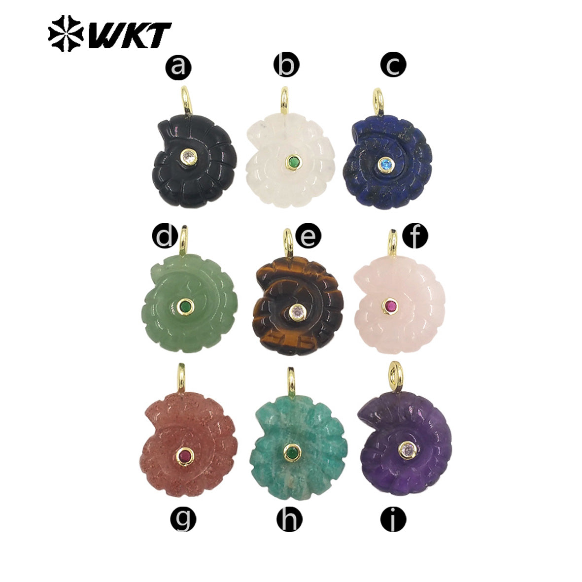 WT-P2051 Good Quality Cute Design Zircon Gold Plated Natural Gemstones Carved Trumpet Pendants As Friend Gift DIY Jewelry