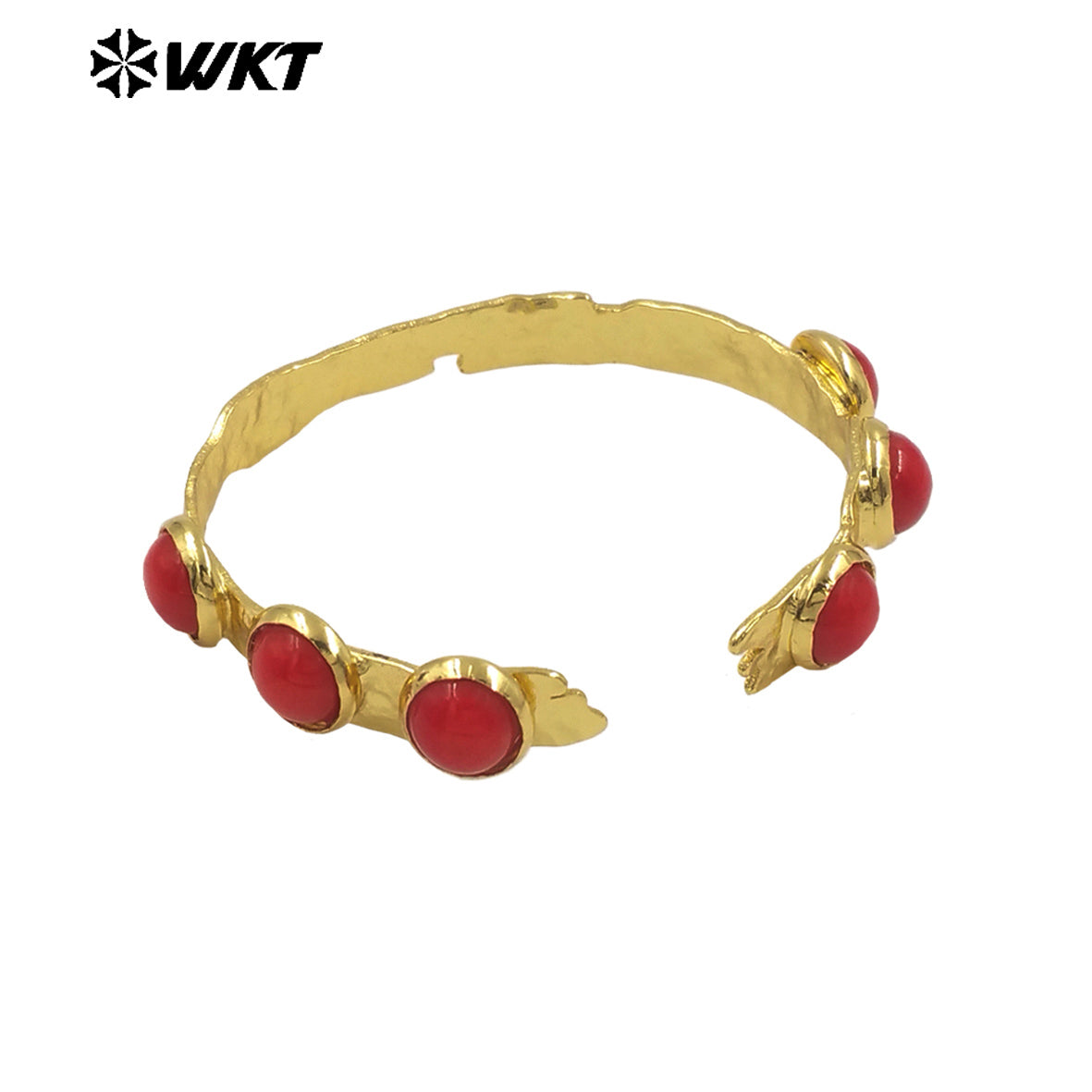 MPB111 WKT Stunning 18K Real Gold Plated Six Pieces Stone Bezel Setting Delicate Round Red Coral Bangle
