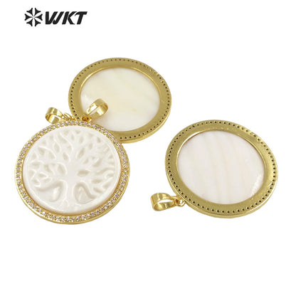 WT-MN981 New 16 Inch Micropaved Natural Shell & Zircon Chain Necklace for Lady Tiny Prong Setting Necklace