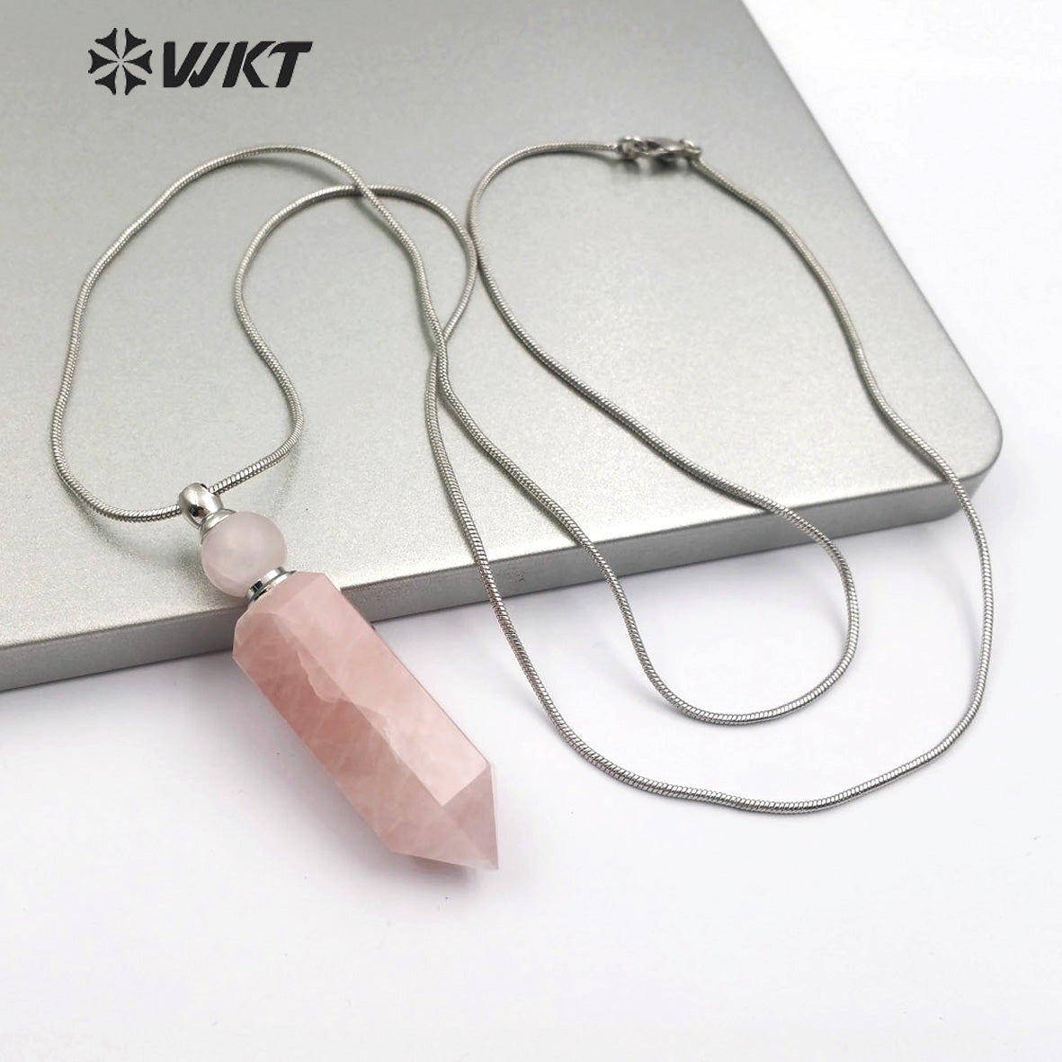 WT-N1161 Wholesale Classic Fashion Silver Necklace with Stone Perfume Bottle Pendant Silver Necklace