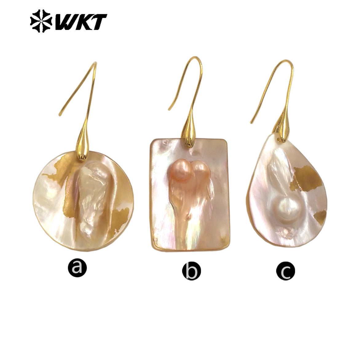 WT-MPE156 High Quality Mother Of Pearl Shell Women Earrings Waterdrop Square Round Shape Gold Color Elegant Style for Gift