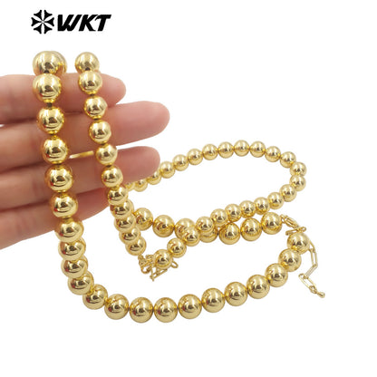 WT-JFN14 Fashionable 18K Real Gold Plated Round Big Brass Beads Hand Strand Chain Necklace 10 and 12MM Available