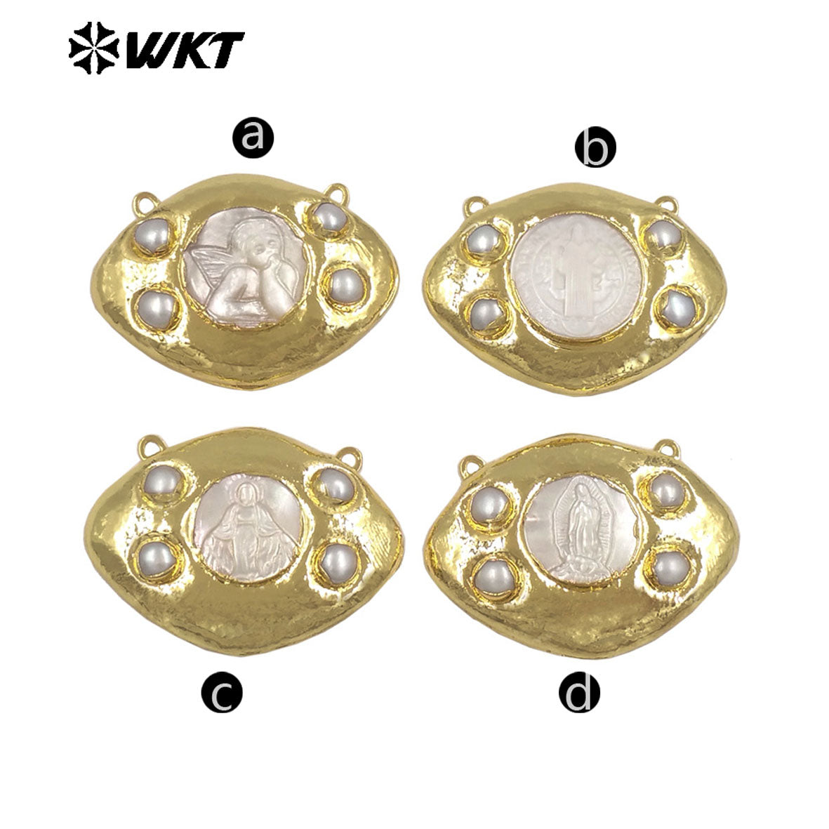 WT-PC022 High Quality Gold Plated Double Hoops Mother Of Pearl Religious Style Connector As Lady Handmade Jewelry Findings