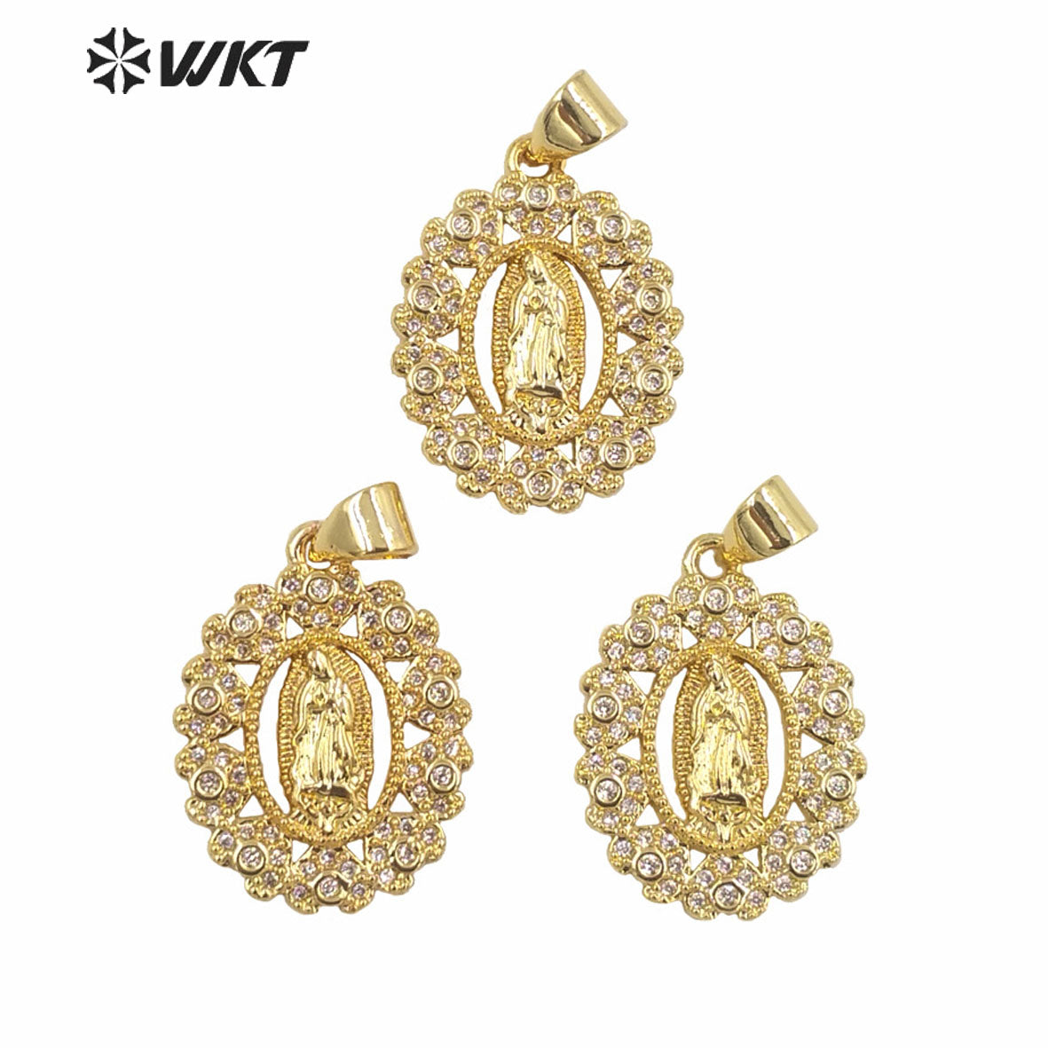 WT-MP284 Newest Vintage Style Colorful Female Deity Shaped Round Shaped Cubic Zircon Madonna Design Pendant