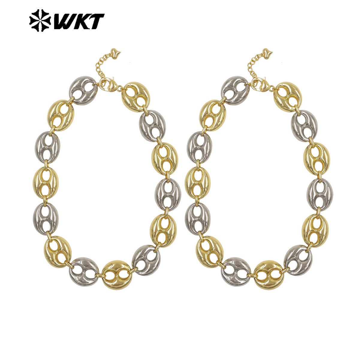 WT-JFN65 Amazing Gold And Silver Plated Metal Yellow Brass Pig Nose Shape Chain Necklace For Female Party Matching Jewelry