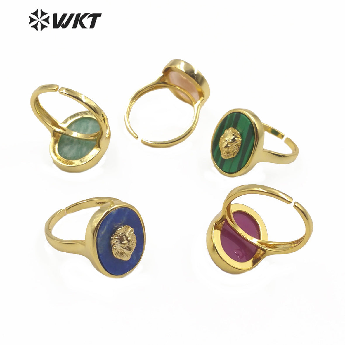 WT-R351 New Design Natural Gemstone With Lion Head Charm Ring Gold Plated Fashion Charming Jewelry Gemstone