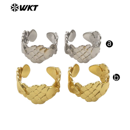 WT-MR047 Top Fashion Yellow Brass Gold Silver Plated Fish Shape Metal Adjustable Size Ring For Women Daily Wearing Jewelry