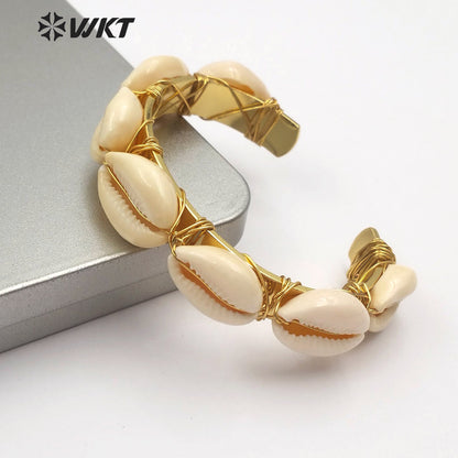 WT-B476 Wholesale of the Latest Fashion Cowrie Gold Bangles Two Styles Available for Lady Cowrie Gold-plated Bangles