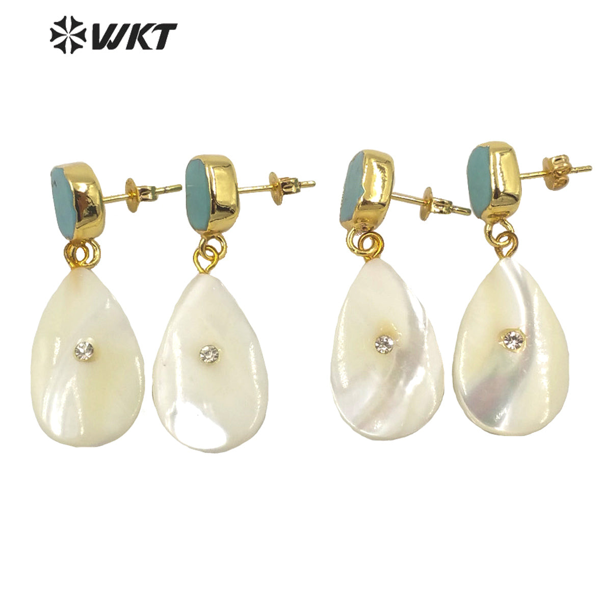 WT-MPE045 Factory Directly Sales Natural Stone Studs Earrings White Waterdrop Dangle Shell Earrings Charming Turquoise Earrings