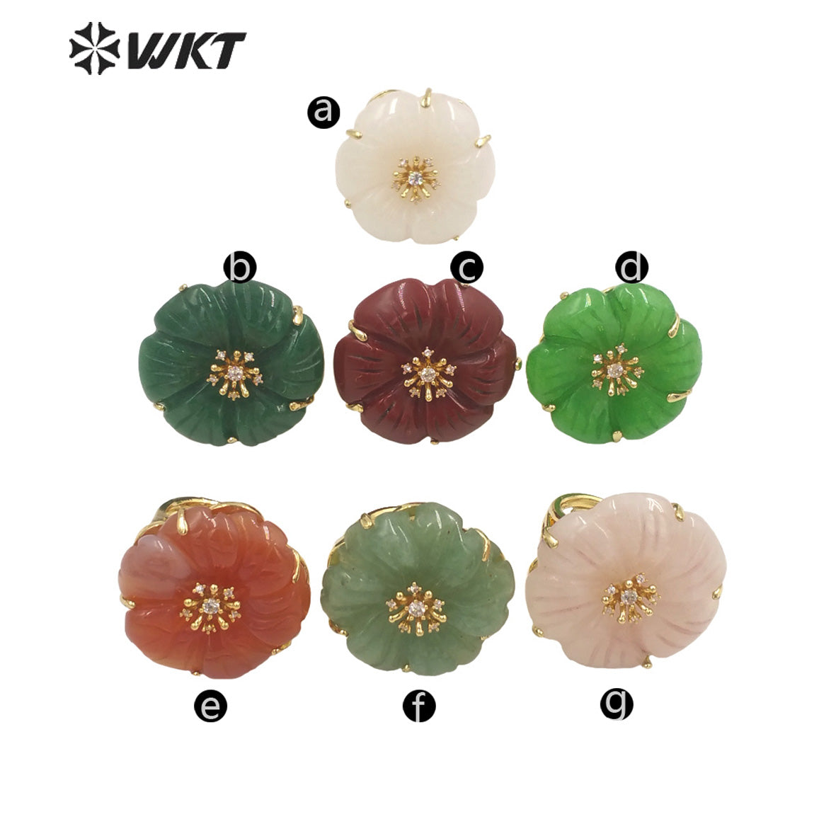 WT-R490 WKT Fashion Design Trendy Gift for Women Flower Shaped Colorful High Quality Gorgeous Natural Gemstone Stone Ring