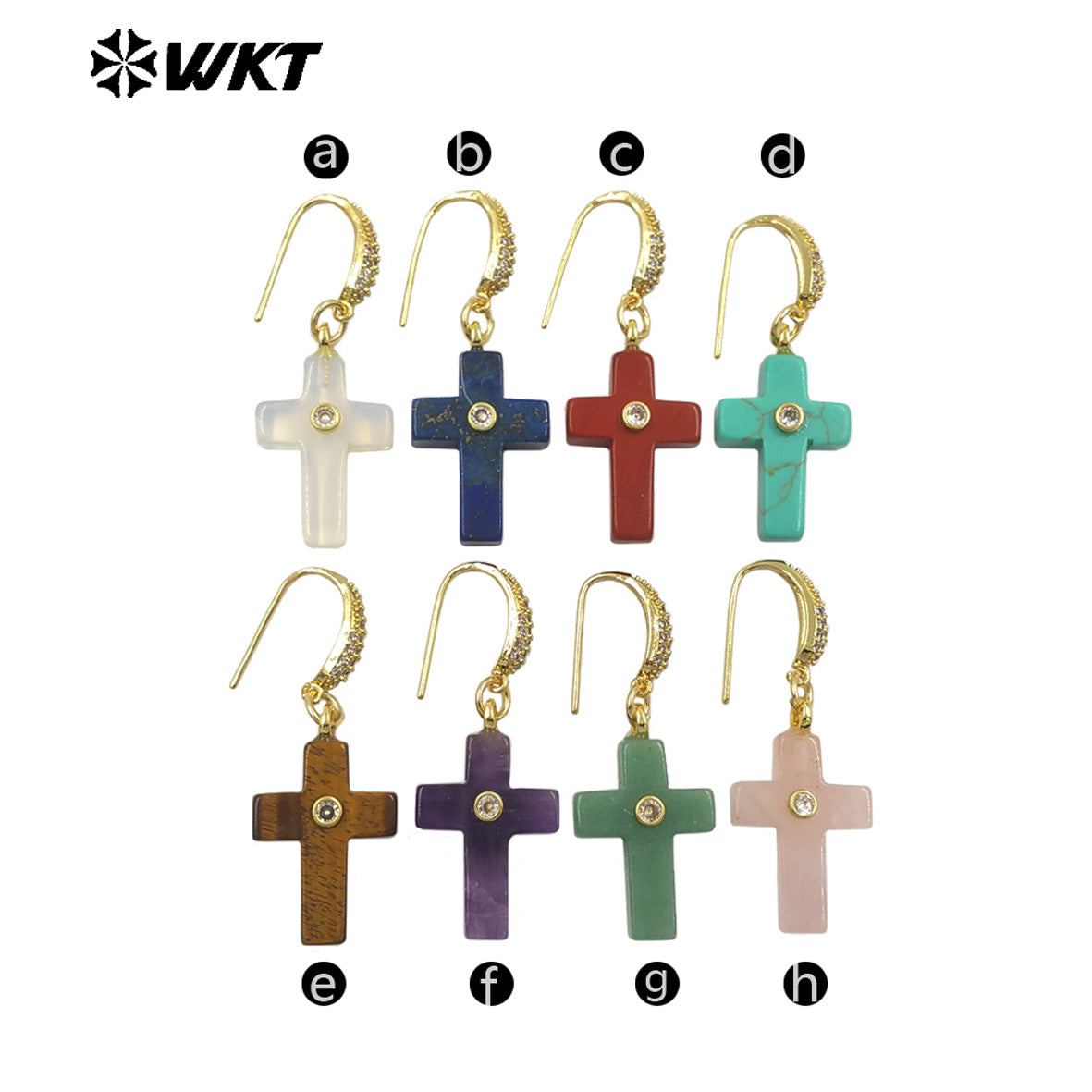 WT-E819 Popular Fashionable Zircon And Natural Gemstones Cross Design Gold Earrings As Female Wedding Matching Jewelry