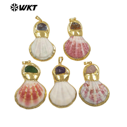 WT-JP508 High Quality Gold Plated Natural Stone And Scallop Shell Splicing Pendants For Handmade Necklace Design Accessory