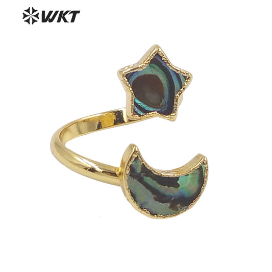 WT-MPR027 WKT Newest 18k Real Gold Plated Double Abalone Shell Star Ring Women Fashion Moon Ring for Party Fashion Shell Ring