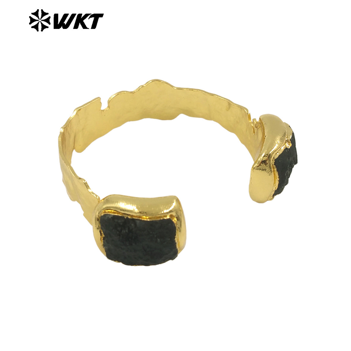 WT-B664 Wholesale Fashion Double Black Stone Adjustable Natural Meteorite 18K Real Gold Plated Jewelry Energy Bangle
