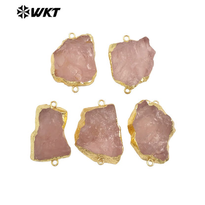 WT-C332 WKT New Arrival Natural Rose Quartz With Gold Plated Connector Pendant for Lady DIY Making Jeweley