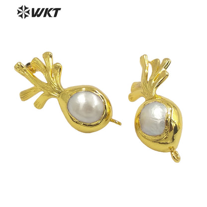 WT-JFE111 Amazing Elegant 18K Gold Plated Freshwater Pearl Earring Studs With Hoop Jewelry DIY Findings for Lady