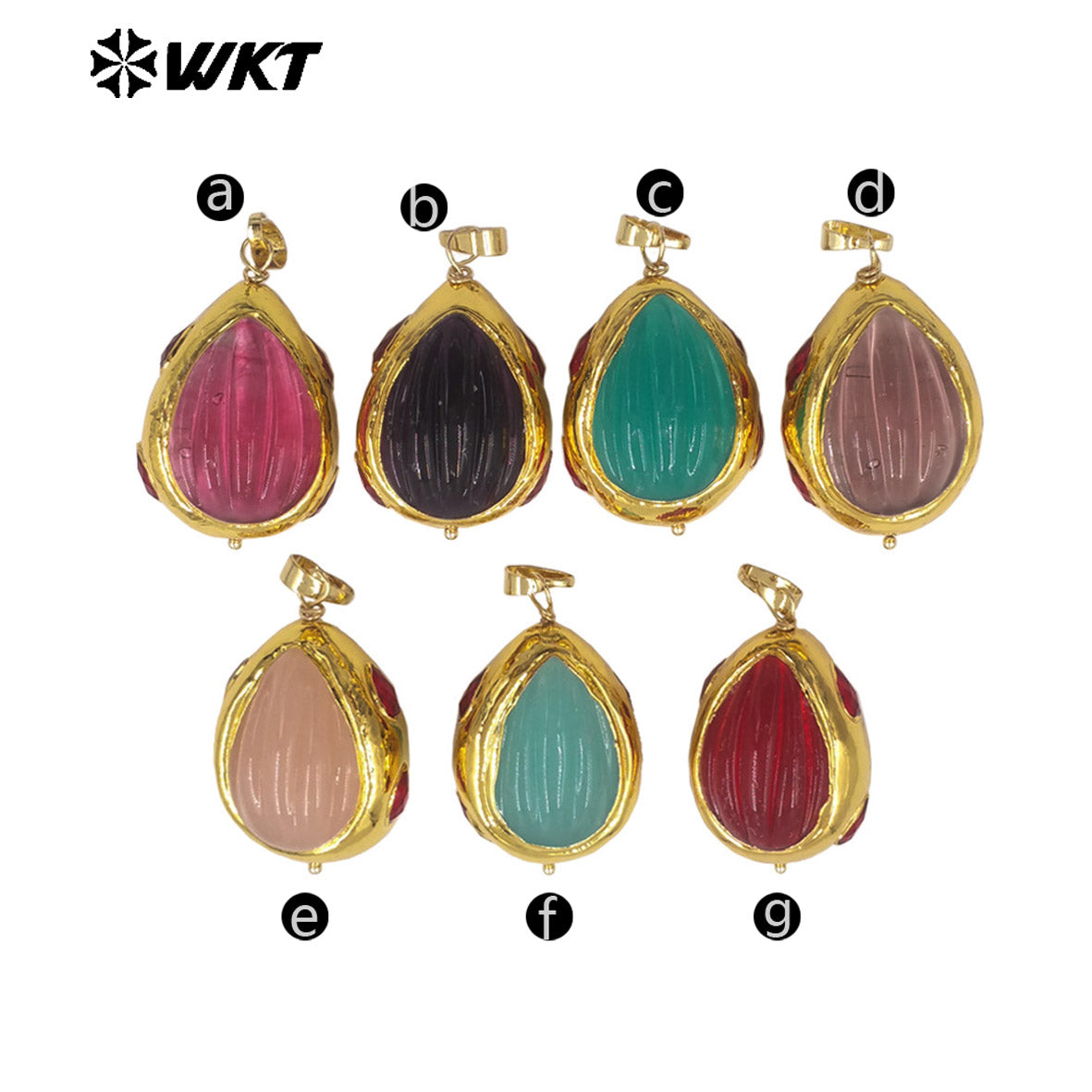 WT-P2071 Wonderful 18K Gold Electroplated Colorful Glaze Hand Carved Waterdrop Shape Pendants For Women Necklace DIY Making