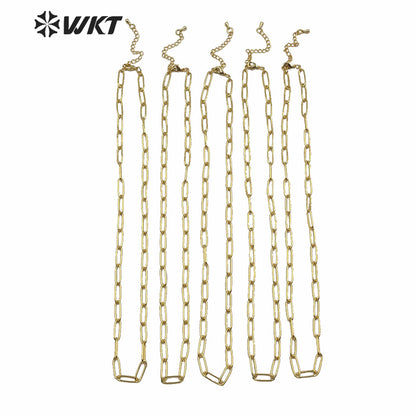 WT-N1224 HOT Populared 4x11mm 18k Real Gold Plated Brass Link Chain Necklace Fashion Jewelry Findings Chain Necklace