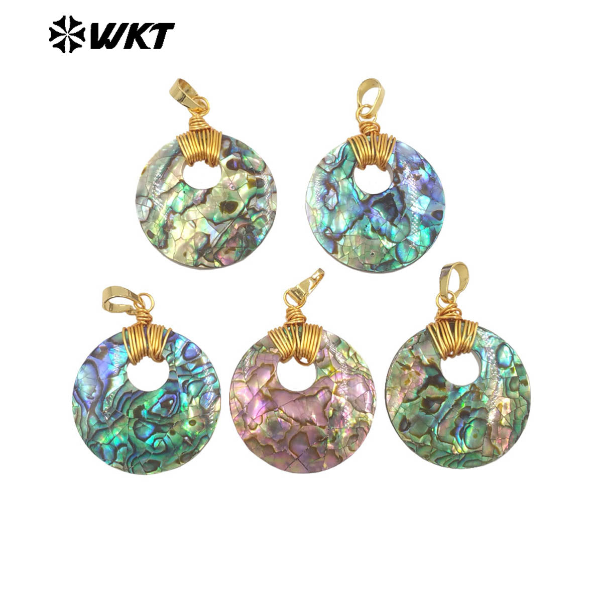 WT-JP391 Customize Elegant 18K Gold Plated Round Stylish Abalone Shell Pendant Jewelry Accessories for Women As Daily Decoration