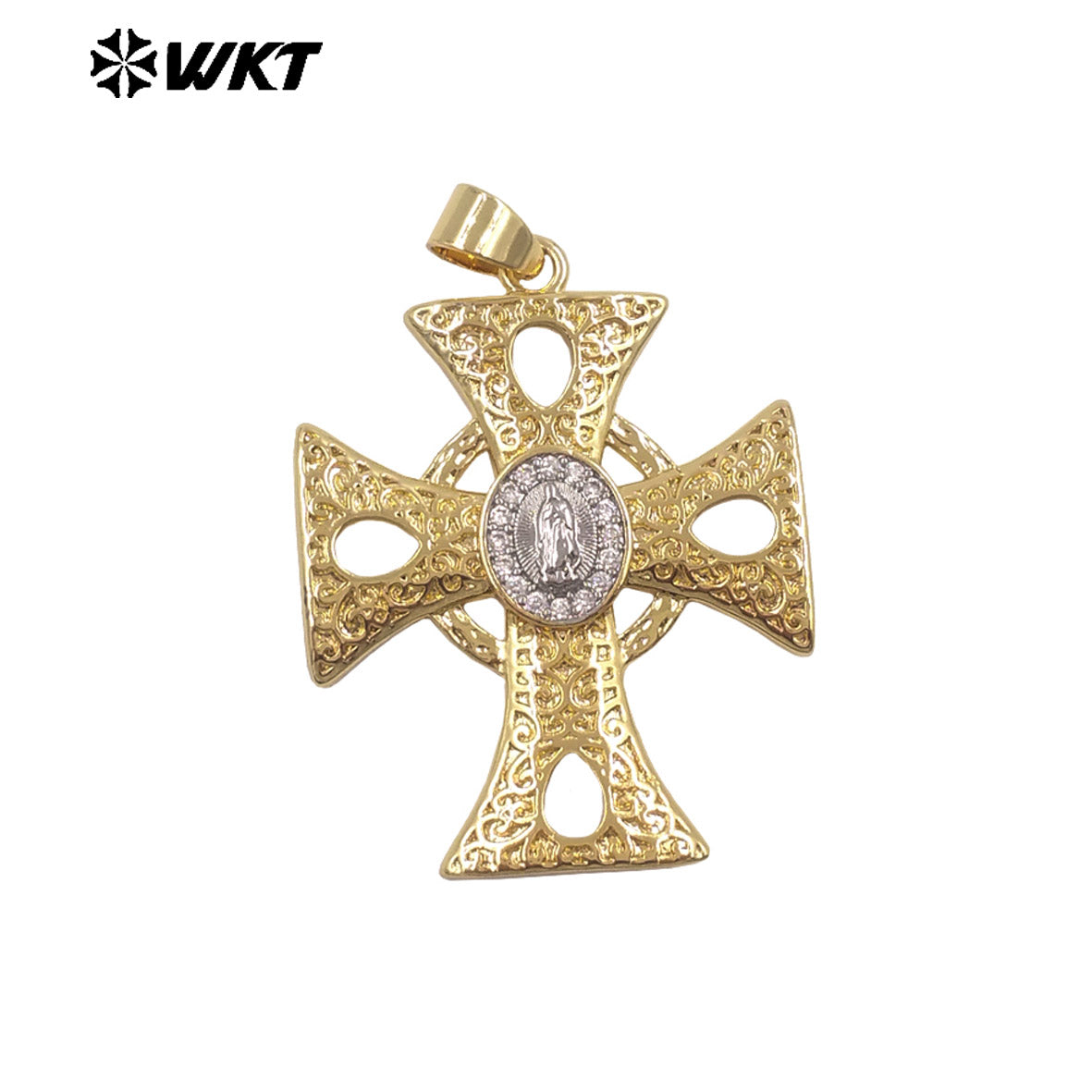 WT-MP331 Newest High Quality Gold Plated Yellow Brass Cross Shap Pendant For Women Religious Style Necklace DIY Making