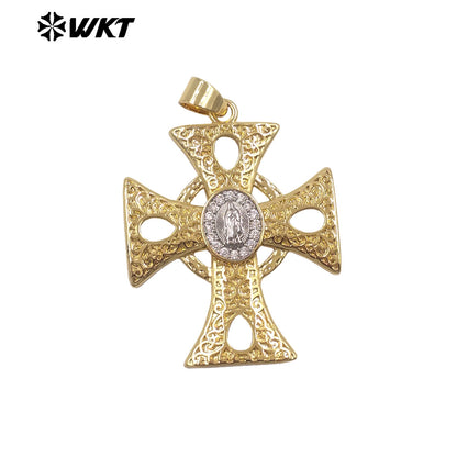 WT-MP331 Newest High Quality Gold Plated Yellow Brass Cross Shap Pendant For Women Religious Style Necklace DIY Making