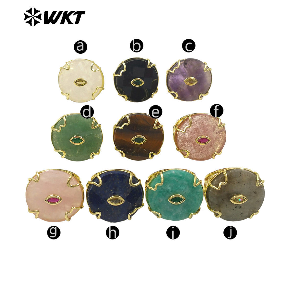 WT-R612 New Product 18K Gold Electroplated Zircon And Natural Gemstones Round Rings As Female Daily Matching Accessory
