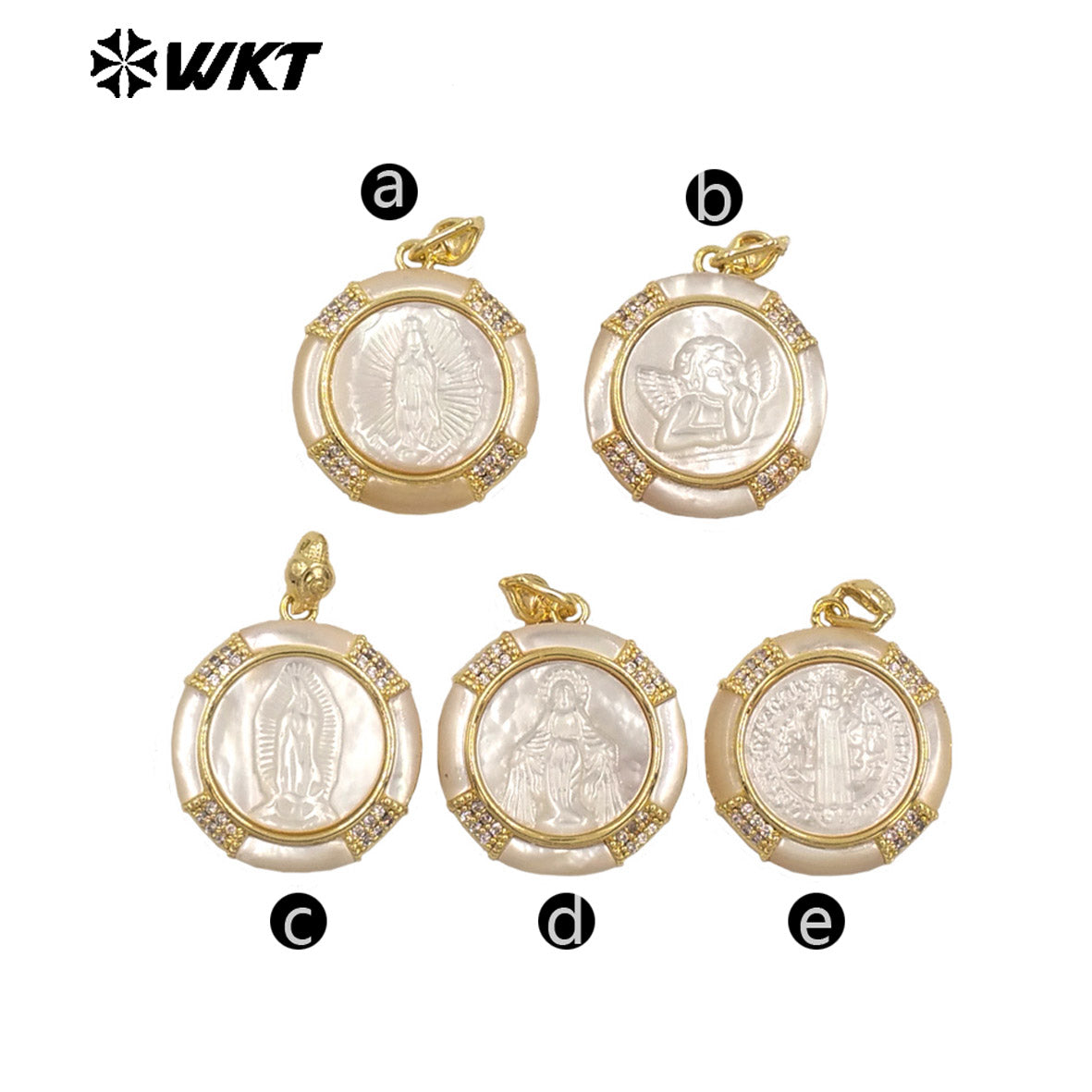 WT-JP428 Top Quality Gold Plated Round Shape Hand Carved Religious Style Little Mop Pendant For Women Necklace Design