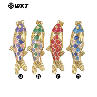 WT-MP330 Trendy Interesting Gold Plated Yellow Brass With Drop Oil Fish Shape Pendants For Women Necklace DIY Decoration