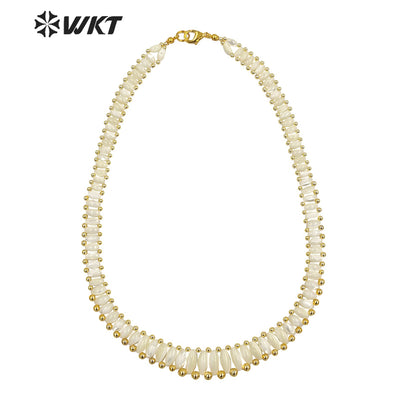 WT-JN223 Handmade Bohemian Natural White Shell Necklace 21 Inch Long Purity Strand Beads Wedding Summer Necklace