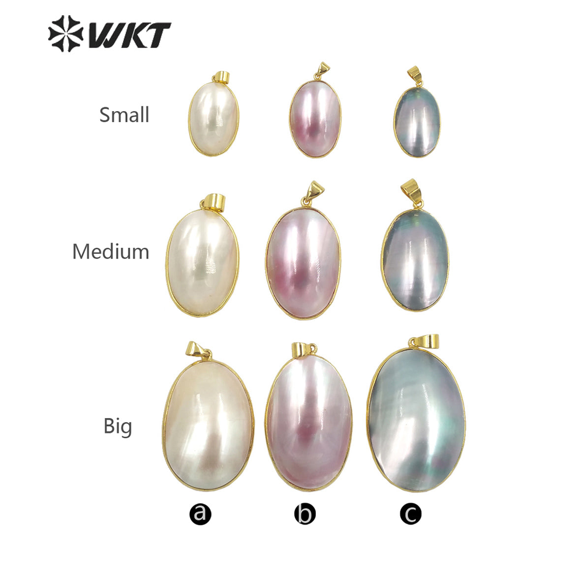 WT-JP338 Wholesale Fashion Gold Bezel Brightly Natural Mabe Shell Pendant Long Oval pink Shell Jewelry Pendant for Friend Gift