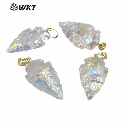 WT-P1542 Wholesale Fashion Natural Quartz Stone Arrowhead Pendant Women Aura Quartz Arrowhead Pendant in Small Size