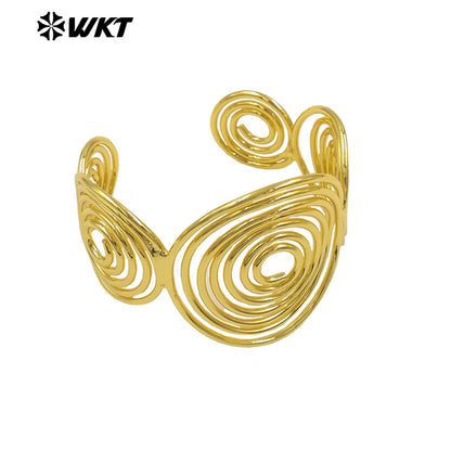 WT-B687 Stylish Unique 18K Gold Plated Hollow Ring Patchwork Mosquito Coil Shape Ripple Bracelet for Women Jewelry Accessories