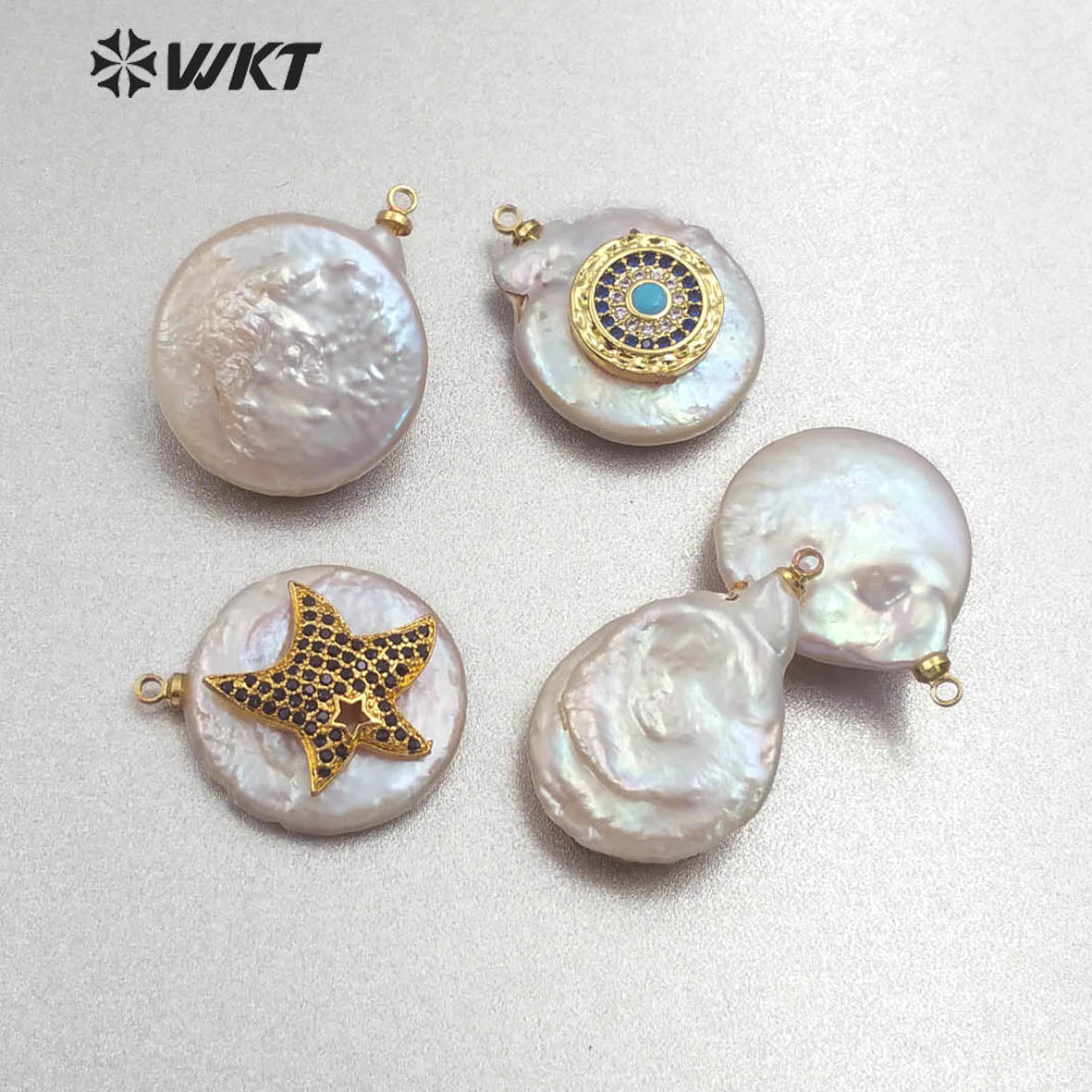 MP131 Wholesale Populared Starfish Multi-pattern Pearl with Cz Micro Pave Pendant Women Fashion Jewelry Circular Pearl Pendant