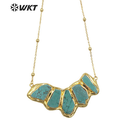 WT-N1458 WKT Exclusive Design New Multi Turquoise Stone Assemble Big Horn Stone Necklace With 18K Real Gold
