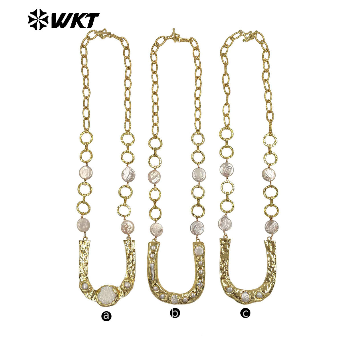 WT-JN368 Luxury Gold Plated Natural Freshwater Pearl Chain And U Shape Big Pendant Necklace For Girls Anniversary Present