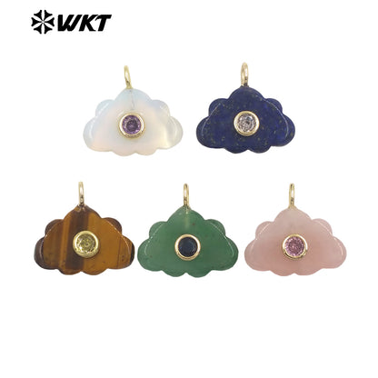 WT-P2135 Lovely Design Multi Colors Zircon And Natural Gemstones Cloud Shape Pendants As Necklace Earrings Making Findings