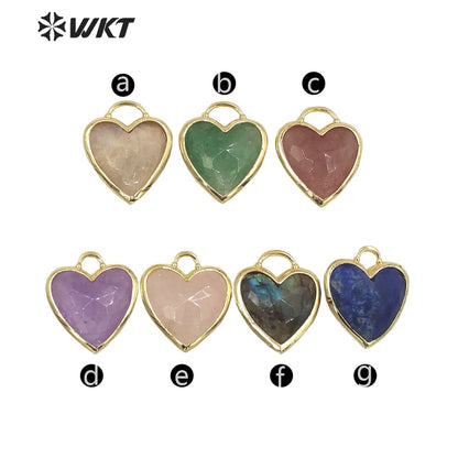 WT-P1857 Newest Lovely Small Size Gemstone Made Heart Pendant Fashion Gold Bezel Natural Handmade Amethyst Stone Heart Charms