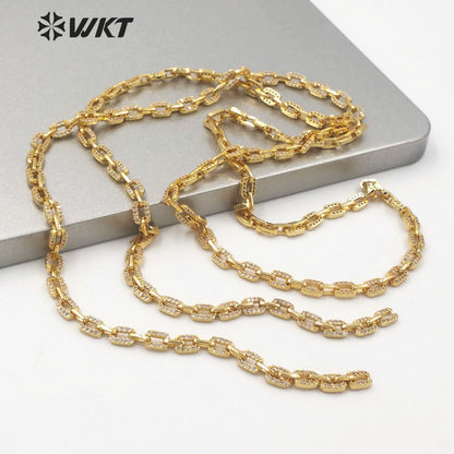 WT-BC145 Small Size square Link Chain Jewelry Findings Fashon Gold CZ square Brass Necklace Chain Precious Gold Hand Make Chain