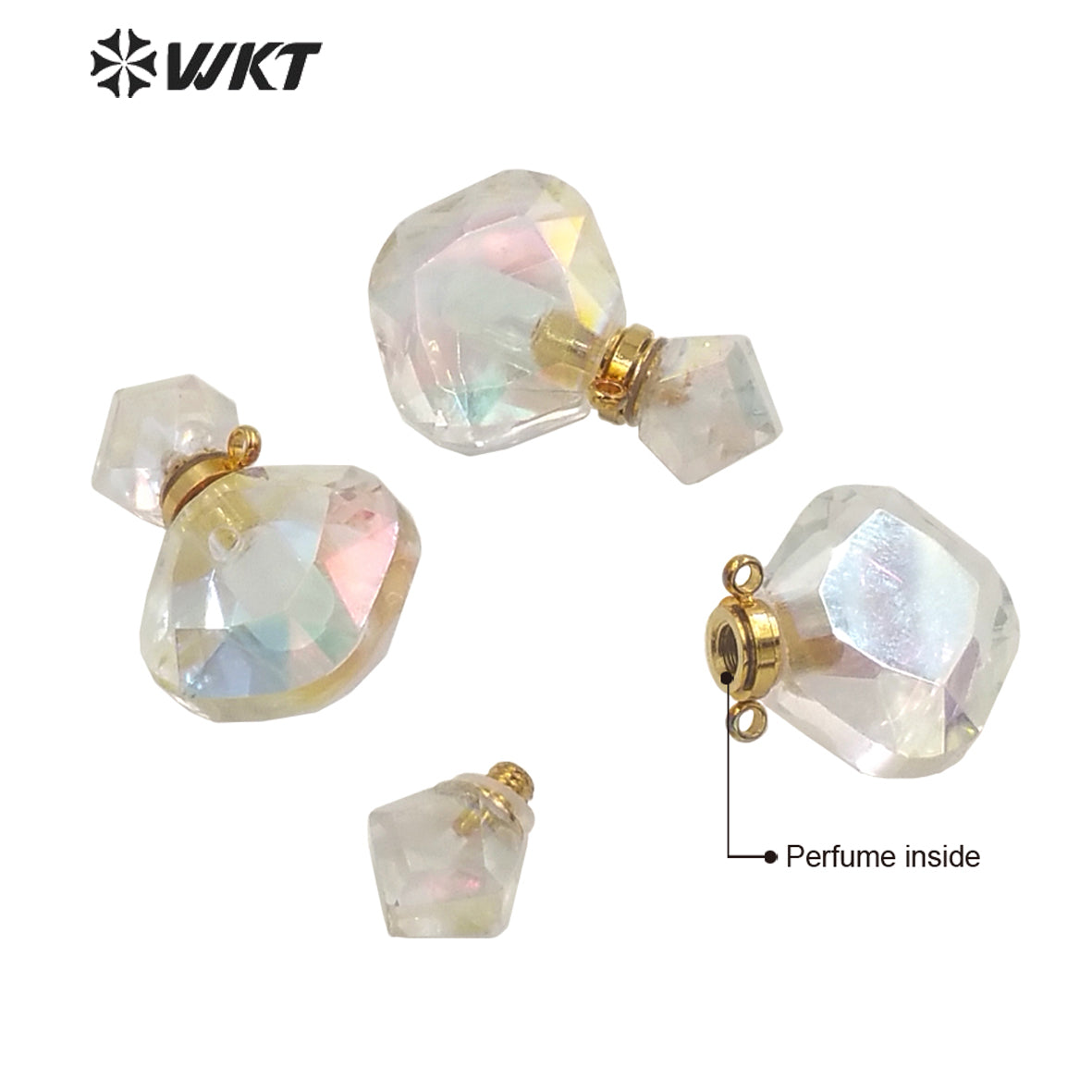 WT-P1674 Amazing Newest Fashion Faceted Cut Angel Aura Quartz Perfume Bottle Pendant for Necklace