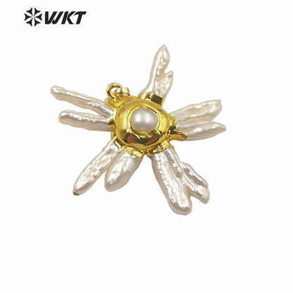 WT-JP218 Wholesale Freshwater Pearl Plants Shape Pendant White Natural Pearl Jewelry Pendant for Necklace Women Anniversary Gift