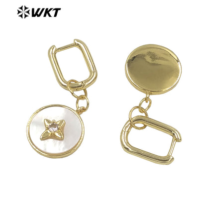 WT-MPE068 French Vintage Elegant Earrings Petal Diamond Micro Pave Earring Shell Pendant Women Shell Earrings