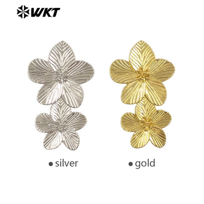 WT-E768 New Design Wholesale 18K Gold Plated and Silver Delicate Floral Connection Earrings for Women As Special Birthday Gifts