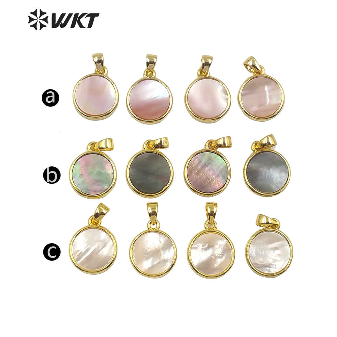 WT-JP186 Newest Stylish Gold Bezel Round Shell Pendant Elegant Tiny Charm Jewelry Round Natural Shell Pendant