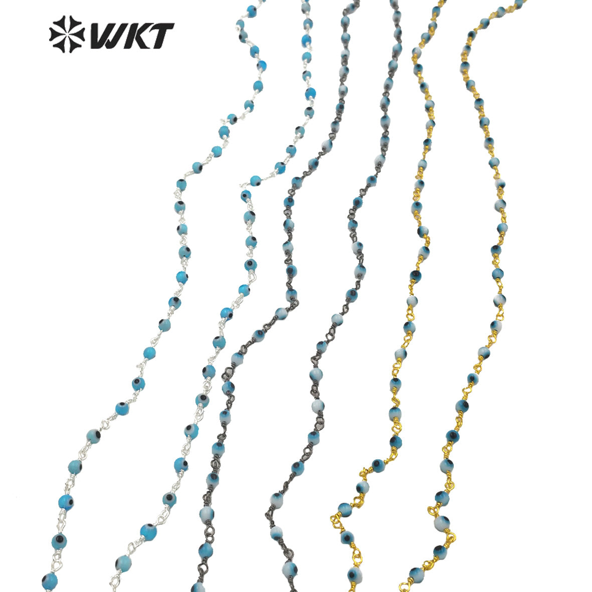 WT-RBC185 Wholesale Gold and Black Gund Electroplated 4 mm Glass Evil Eye Beads Chain for Jewelry Making Chain Round Rosary Eye