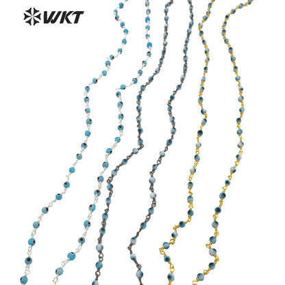 WT-RBC185 Wholesale Gold and Black Gund Electroplated 4 mm Glass Evil Eye Beads Chain for Jewelry Making Chain Round Rosary Eye