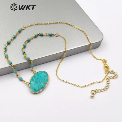 WT-N1168 Natural Turquoise Pendant Necklace With Stone Beads Necklace Natural Turquoise Necklace Stylish Charm Jewelry