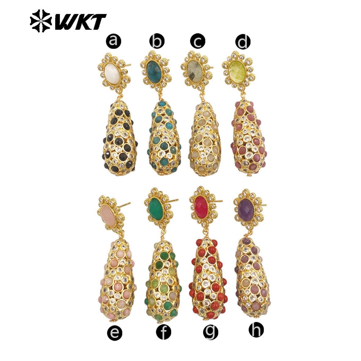 WT-E757 Amazing Popular Fashion Gold Plated Long Dangle Drop With Natural Stond Beads Setting Women Earrings